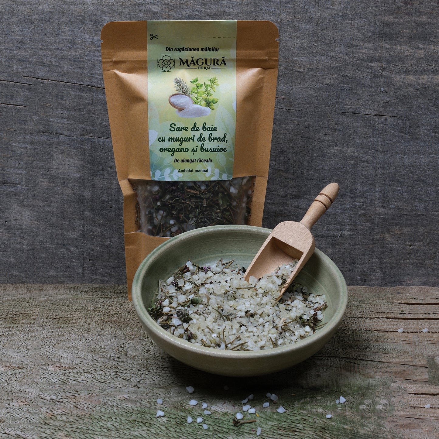 Sare de baie cu muguri de brad, oregano și busuioc 250 g