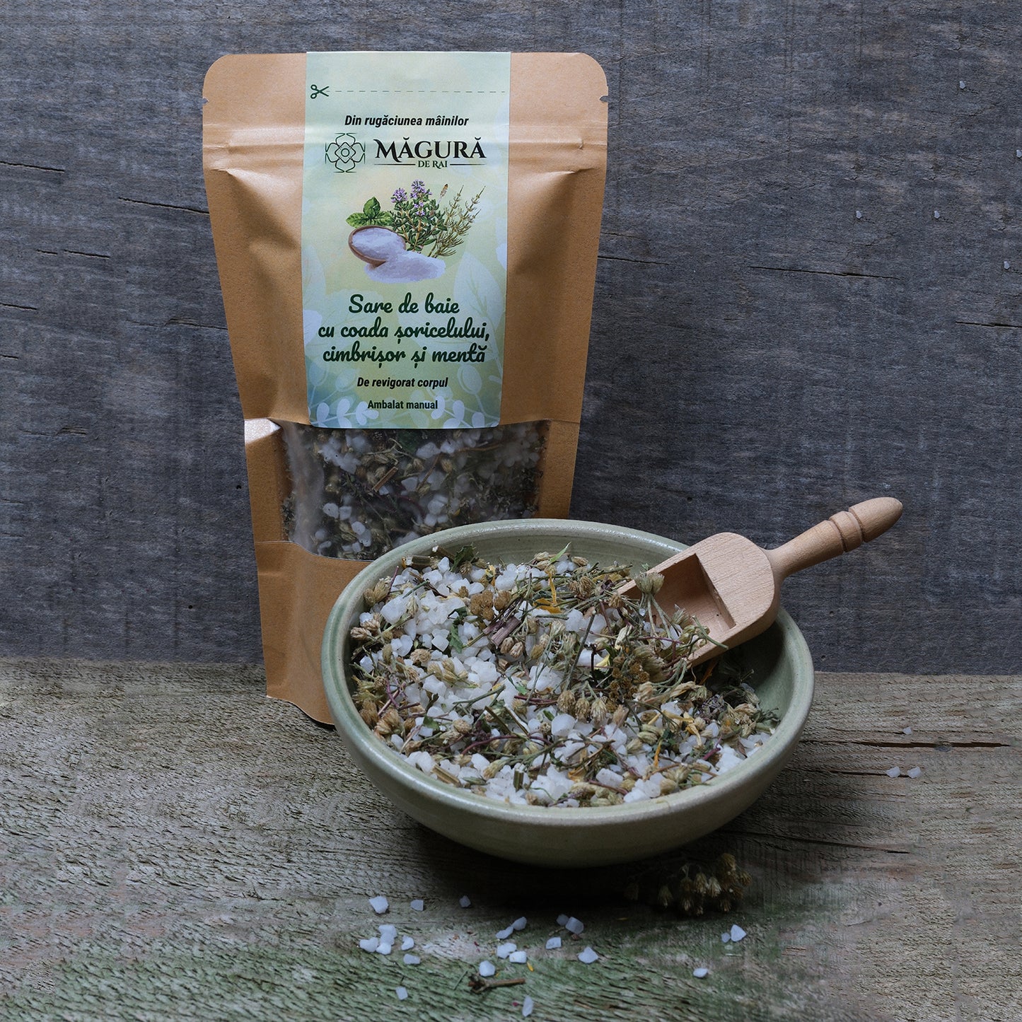 Sare de baie cu coada șoricelului, cimbrișor și mentă 250 g